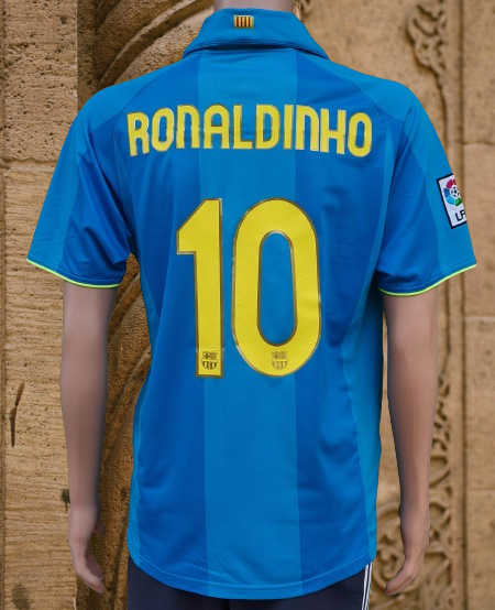 SPANISH LA LIGA BARCELONA FC 2007-2008 LA LIGA RONALDINHO 10 AWAY JERSEY NIKE SHIRT CAMISETA MEDIUM