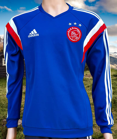 DUTCH EREDIVISIE AJAX AMSTERDAM 2014-2015  EREDIVISIE 2ND  ADIDAS TOP BLUE/ TORO/WHITE TRAINING SWEATSHIRT L CODE F83988