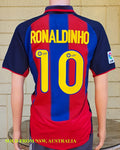 SPANISH LA LIGA BARCELONA FC 2003-2004 LA LIGA 2ND LEGENDARY RONALDINHO 10 JERSEY AUTHENTIC NIKE SHIRT CAMISETA MEDIUM  SOLD !!!