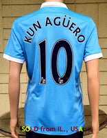 ENGLISH PREMIER MANCHESTER CITY FC 2015-16 LEAGUE CUP CHAMPION TOP GOALSCORER KUN AGUERO 10 HOME NIKE JERSEY SHIRT M  # 658886 -489  SOLD !!!