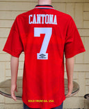 ENGLISH PREMIER MANCHESTER UNITED FC 1995-96 PREMIER LEAGUE CHAMPION ERIC CANTONA JERSEY UMBRO SHIRT XL SOLD !