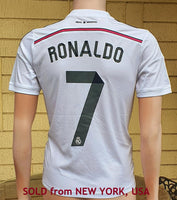 SPANISH LA LIGA REAL MADRID 2014-2015 UEFA SUPER CUP & FIFA CLUB WORLD CUP CHAMPION RONALDO 7 JERSEY ADIDAS SHIRT CAMISETA 13-14 YRS # F49664   SOLD !!