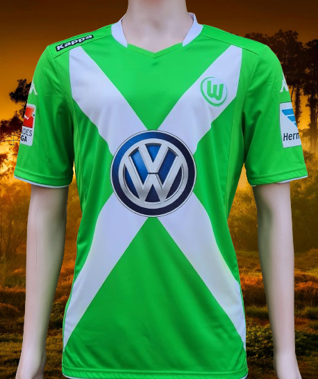 GERMAN BUNDESLIGA VFL WOLFSBURG 2014-2015 DFB-POKAL ZHANG 29 HOME KAPPA JERSEY SHIRT TRIKOT LARGE