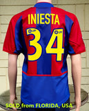 SPANISH LA LIGA BARCELONA FC 2002-2003 UEFA CHAMPIONS LEAGUE QUARTER FINALS VINTAGE INIESTA 34 JERSEY AUTHENTIC NIKE SHIRT  SOLD!!