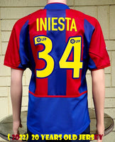 SPANISH LA LIGA BARCELONA FC 2002-2003 UEFA CHAMPIONS LEAGUE QUARTER FINALS VINTAGE INIESTA 34 JERSEY NIKE SHIRT