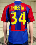 SPANISH LA LIGA BARCELONA FC 2002-2003 UEFA CHAMPIONS LEAGUE QUARTER FINALS VINTAGE INIESTA 34 JERSEY NIKE SHIRT 