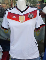 GERMANY 2014 WORLD CUP CHAMPION 4TH TITLE IN BRAZIL HOME JERSEY ADIDAS SHIRT TRIKOT MEMORABILIA COLLECTIBLE 13-14 YRS OLD YOUTH or WOMEN / CODE # M35023  SOLD OUT!