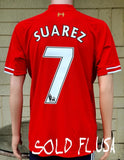 ENGLISH PREMIER LIVERPOOL FC 2013-2014 EPL RUNNERS-UP JERSEY WARRIOR SUAREZ 7 HOME SHIRT LARGE CODE # WIN 738  SOLD OUT!!