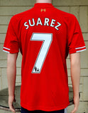 ENGLISH PREMIER LIVERPOOL FC 2013-2014 EPL RUNNERS-UP JERSEY WARRIOR SUAREZ 7 HOME SHIRT LARGE