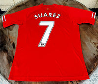 ENGLISH PREMIER LIVERPOOL FC 2013-2014 EPL RUNNERS-UP JERSEY WARRIOR SUAREZ 7 HOME SHIRT LARGE