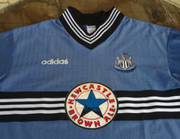 ENGLISH PREMIER NEWCASTLE UNITED FC 1996-1997 PREMIER 2ND, CHARITY SHIELD RUNNER UP, ALAN SHEARER JERSEY ADIDAS MEMORABILIA SHIRT XL 